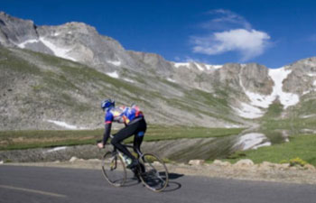 biking at foot of mountains